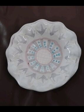 Vintage Mackenzie-Childs Ruffled Bowl 5 3/4” Candy Bowl Signature Red Clay Stamp